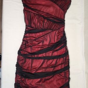 Velvet Torch Strapless Red Dress With Black Sheer Overlay. Small. Whimsygoth